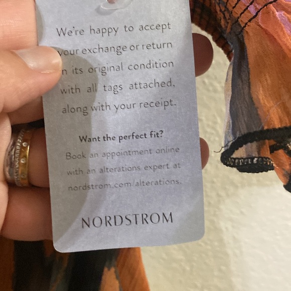 NWT MELLODAY Womens Ruffle Gauze Midi Dress In Blue Orange Abstract - Picture 6 of 6